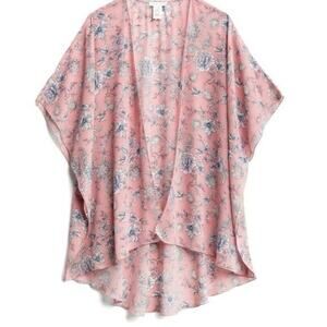 Emory Park Pink‎ Floral Caley Open Front Woven Shawl Size Small